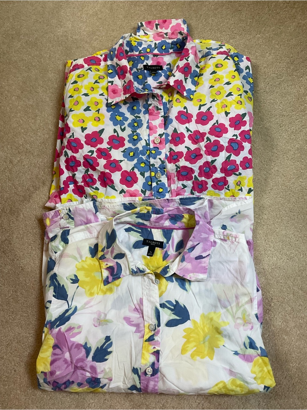Talbots bundle lot 2 cotton Floral Button-Down Shirts White, Pink, Yellow, Blue